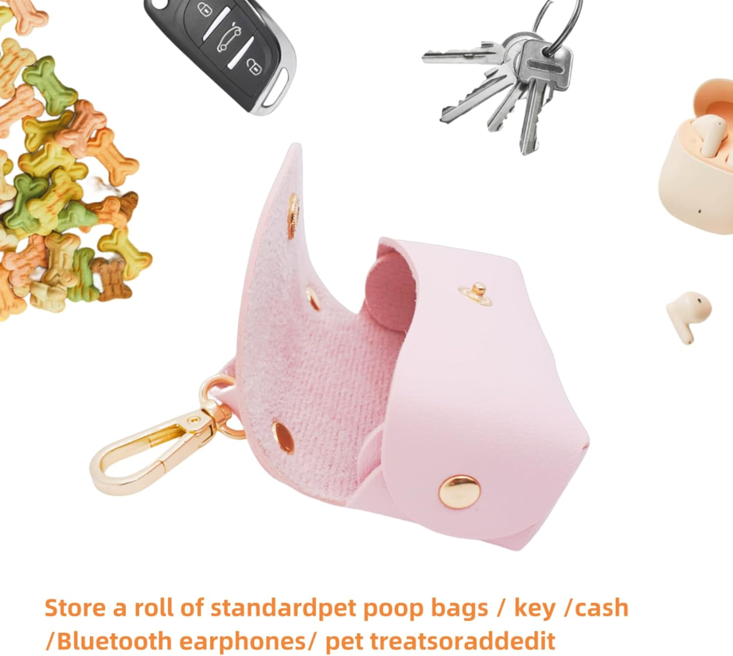 Leather Poop Bag Holder Dispenser for Leash, Portable and Reusable Dog Poop Bag Dispenser, Dog Bag Holder for Walking, Outdoor, Travelling (Pink) - Beige image number 5