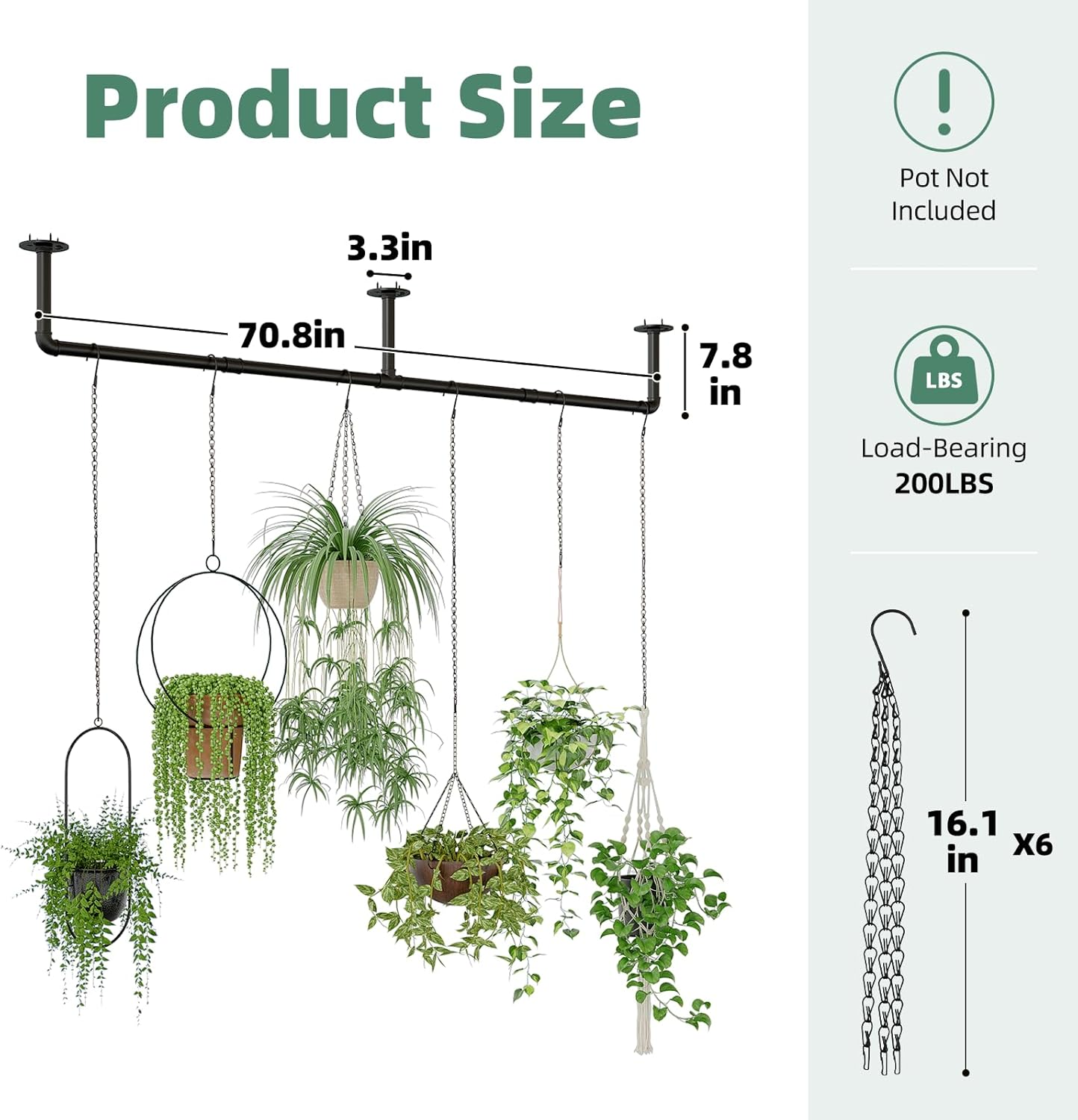 Plant Hanger Indoor with 6 Hanging Chains Hanging Planters for Indoor Plants Hanging Plant Holder Black Metal Rod(Pot Not Included image number 5