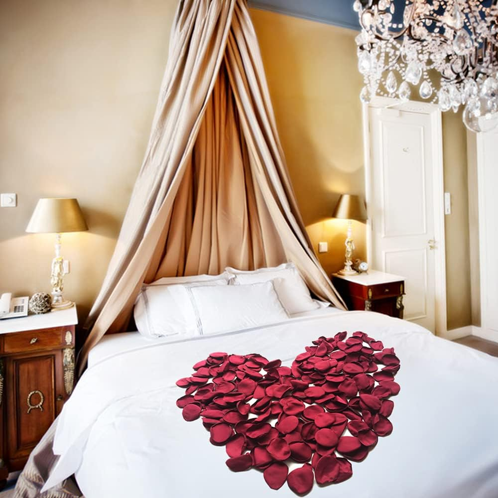 200Pcs Silk Rose Petals Burgundy Artificial Flowers Petals Flower Girl for Wedding Romantic Night Valentines Party Dinner Table Decoration image number 2