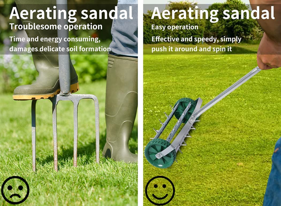 Lawn Aerator Roller Scarifier Rolling Steel Spike Tool Rolling Steel Spike Tool for Garden, Yard, Farm Grass, Suitable for Aerator Roller Scarifier, with 27 Galvanized Spikes