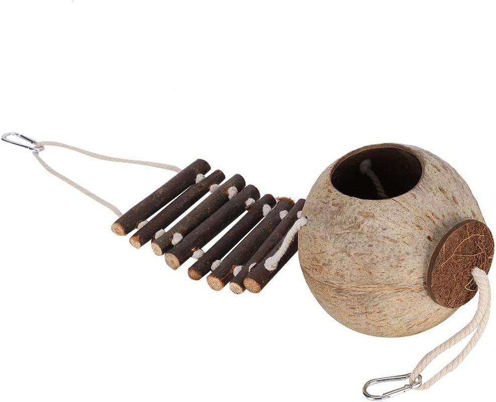 High Hardness Coconut Nest, Bite Resistance Coconut Shell House, Climbing Ladder Hideaway Toy House for Birds image number 1