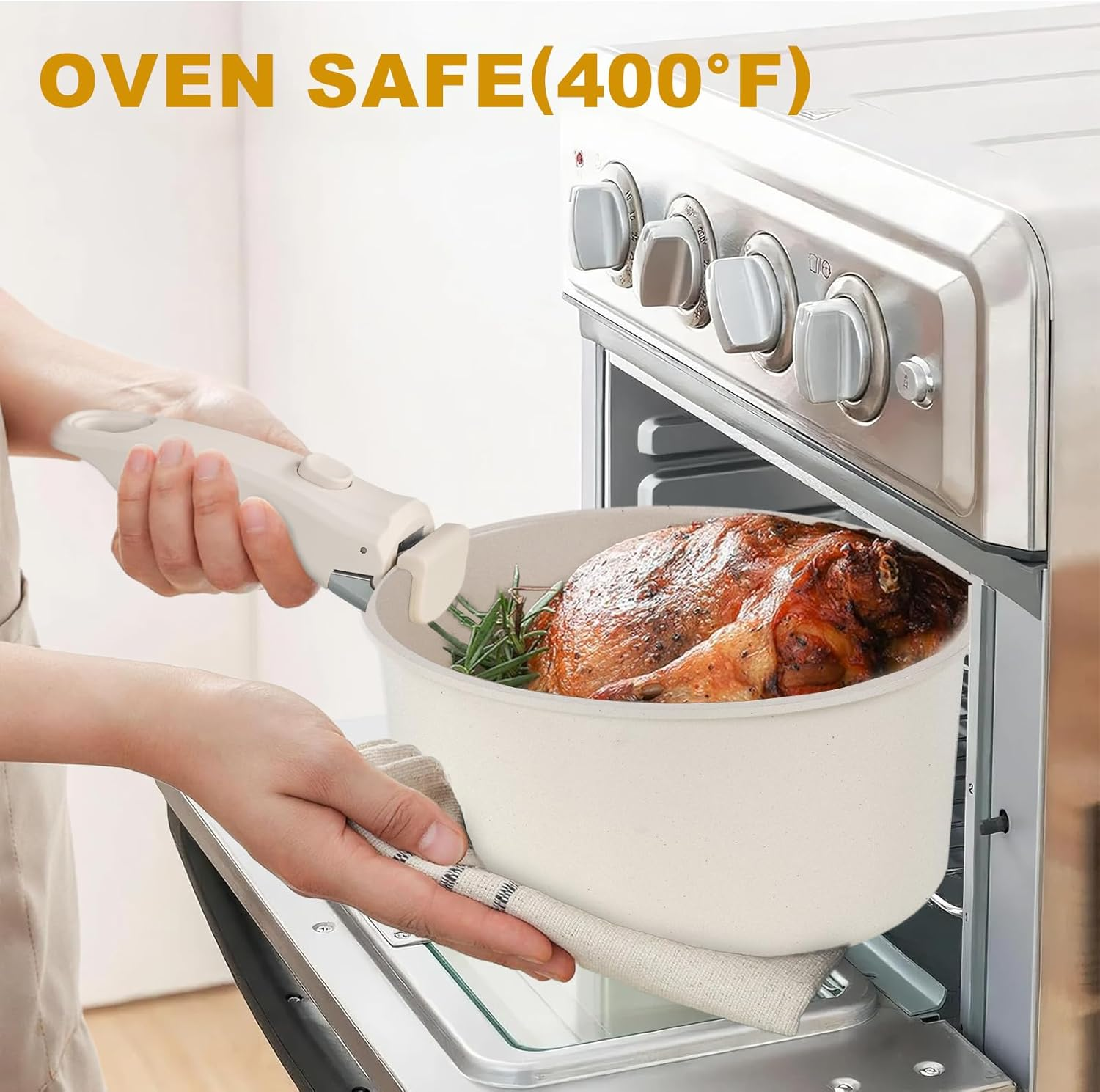 20 Piece Pots and Pans Set, Safe Nonstick Cookware Set Detachable Handle, Induction Kitchen Cookware with Removable Handle, RV Cookware Set, Dishwasher & Oven Safe image number 5