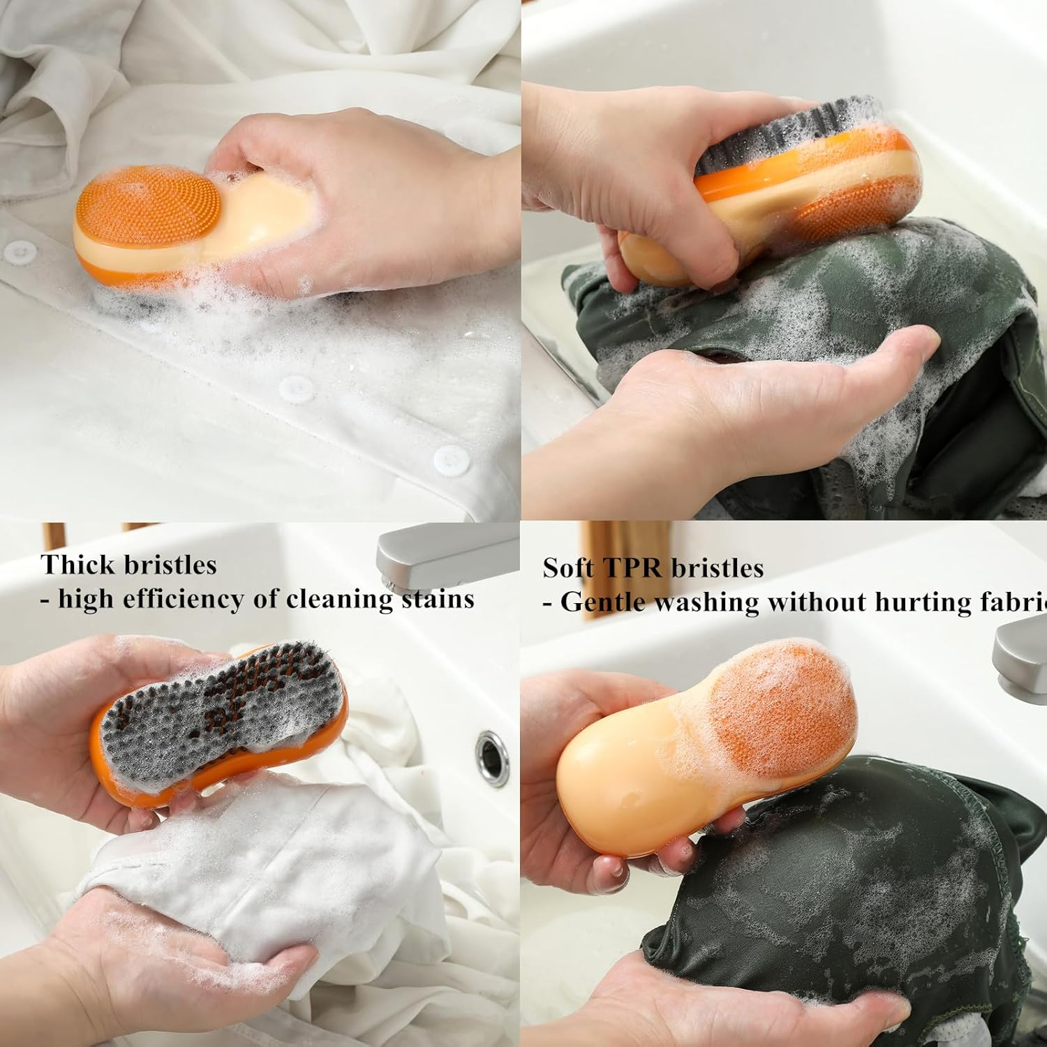 Two-Sided Laundry Stain Remover Brush, Soft Bristle for Scrubbing Out Tough Stains on Wool Cashmere Delicate Fabrics Knits Cotton Leather, Easy to Grip Hand Washing Clothes Brushes (Blue) image number 4