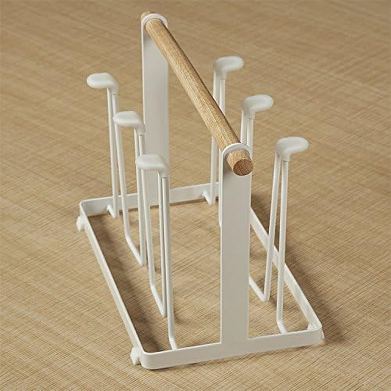 DACUAN 1 Wrought-Iron Water Cup Drain Rack, Non-Slip Bottle Drying Rack, Drain Rack, Bench Cup Holder, White Wooden Mug image number 6