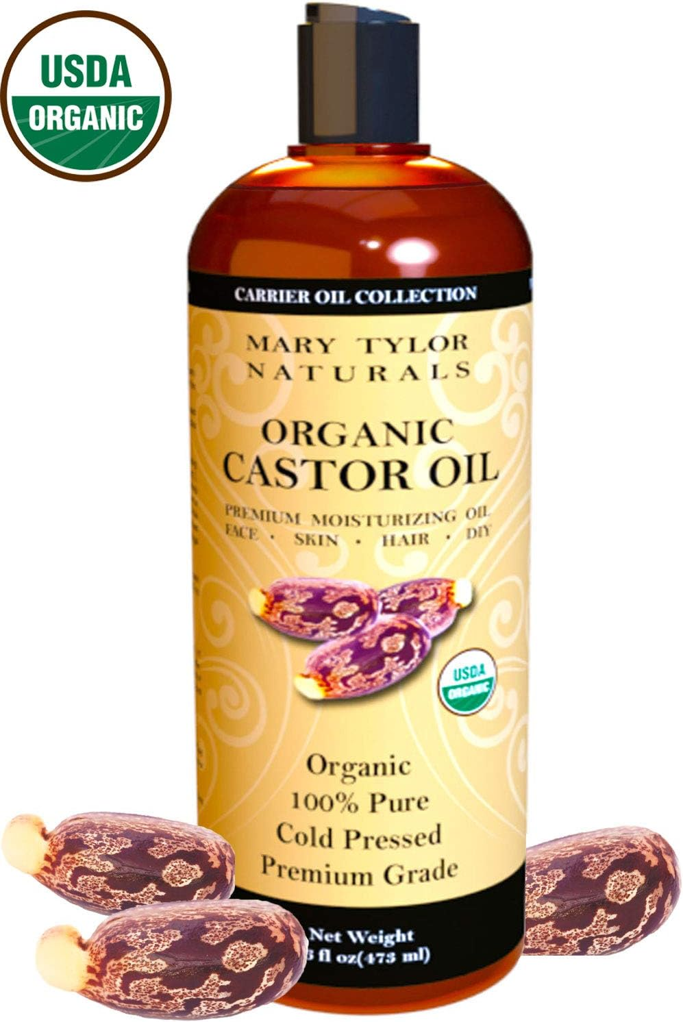 Organic Castor Oil (470Ml) USDA Certified, Cold Pressed, Hexane Free, 100% Pure, Amazing Moisturiser for Skin, Stimulates Growth for Hair, Eyelashes and Eyebrows By image number 5