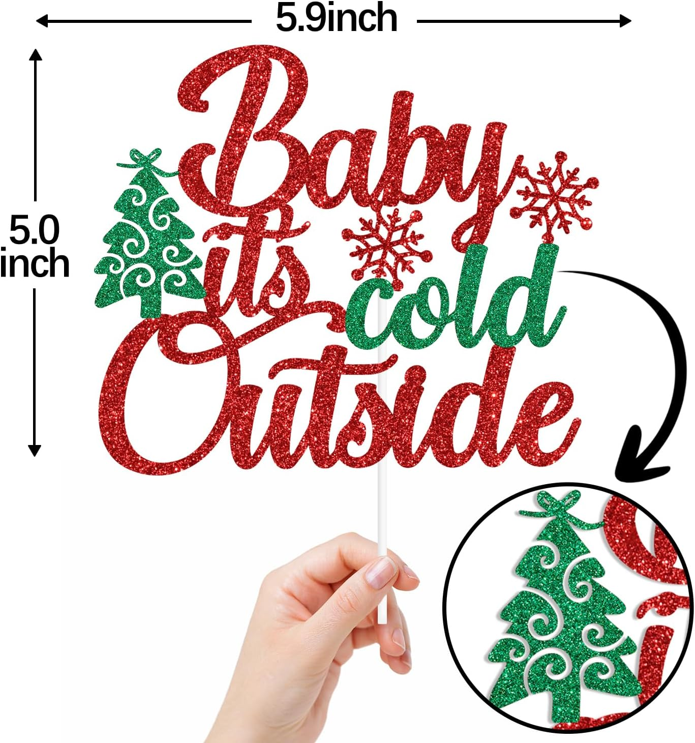 Red Glitter Baby It'S Cold outside Cake Topper, a Little Snowflake Is on the Way/Oh Deer He Is Almost Here, Winter Christmas Themed Baby Shower Party Decorations Supplies image number 5