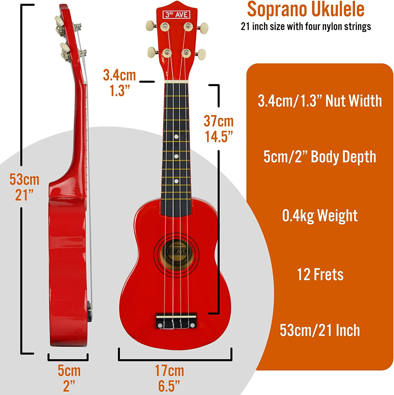 3Rd Avenue Soprano Ukulele Beginner 21 Inch 4 Nylon Strings with Free Uke Bag &ndash; Red image number 4