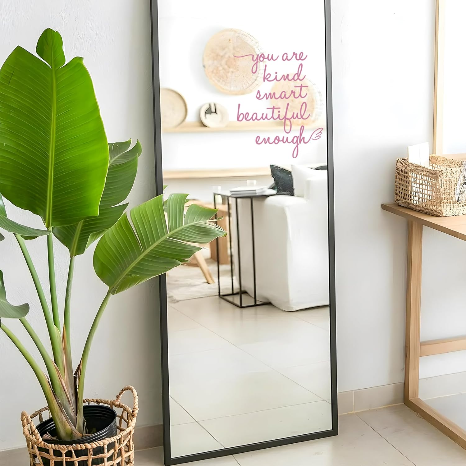 Bathroom Mirror Affirmation Wall Decor, You Are Kind Smart Beautiful Enough Vinyl Stickers, Mirror Wall Sticker for Bathroom Bedroom, Affirmations Decals for Girls Teens (Pink) image number 1