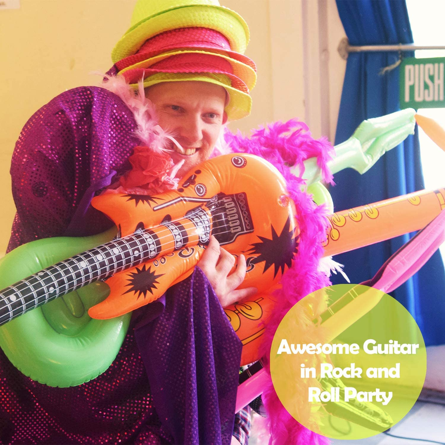 NOVELTY PLACE 12Pcs Inflatable Guitar Toy for Kids - Blow up Guitars Inflatable Rock Star Guitar Toy Assorted Colors, Kids Birthday Party Decoration Gift Musical Concert Themed Party Favor image number 3