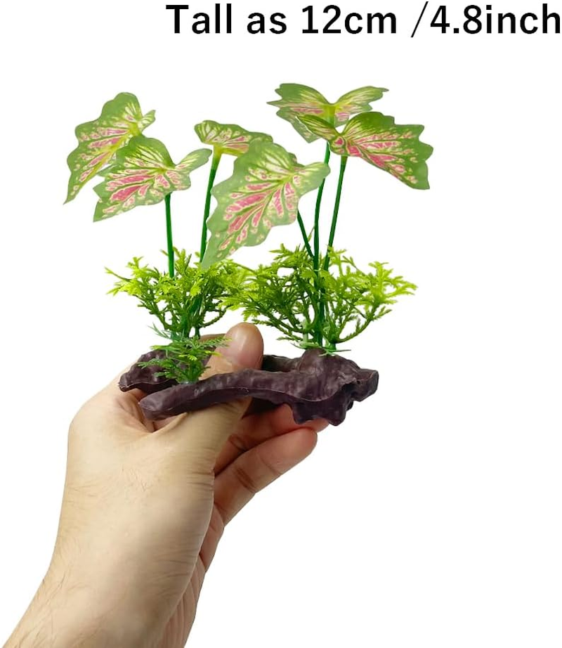 Smoothedo-Pets Aquarium Plants Fish Tank Decorations Small Plastic Artificial Plant Goldfish Waterscape Fish Hides (Rainforest Leaf-Pink-Small-Set) image number 4