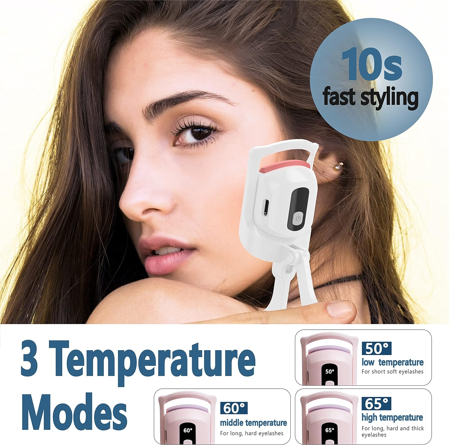 Heated Eyelash Curler, Vvallis Electric Eyelash Curlers with Eyelash Brush, Rechargeable Eyelash Heated Curler, Eyelash Curler Kit for Natural Curling with 3 Heating Modes&hellip; (Pearl White) image number 2