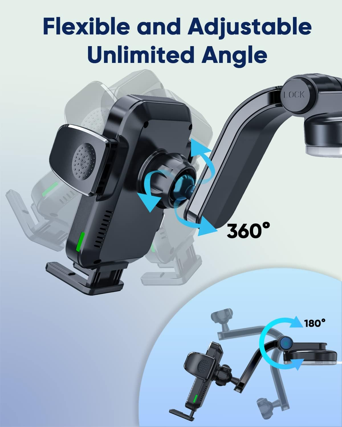 Wireless Car Charger, 15W Qi Fast Charging Car Phone Holder Wireless Charging, Windshield Dashboard Phone Mount Holder Compatible with Iphone 14/13/12/11 Pro Max, Xs, Samsung Galaxy, Etc. image number 1