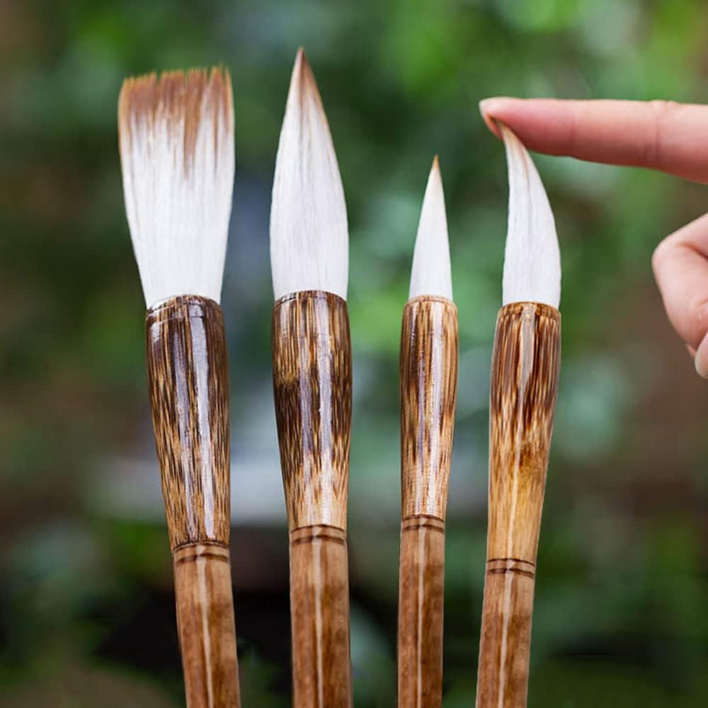 High-Grade Shanlian Hubi Fine Chinese Calligraphy Brush Set- Wolf Goat Hair Doubled Both Brush - Brown image number 4