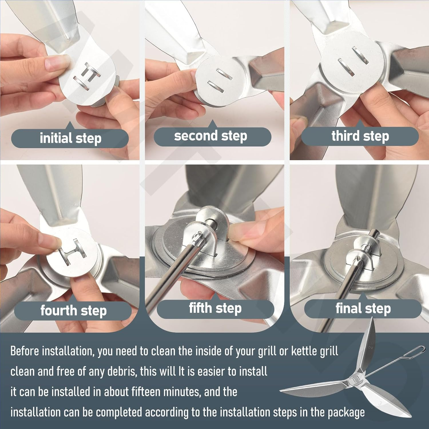 22-1/2-Inch One-Touch Cleaning System Kit, Compatible with Weber Grill Parts, 7444 Weber Kettle Grills - for Grill Bottom, Grill Damper Air Amount Control and Kettle Ash Clean-Out, Silver. (2) image number 5