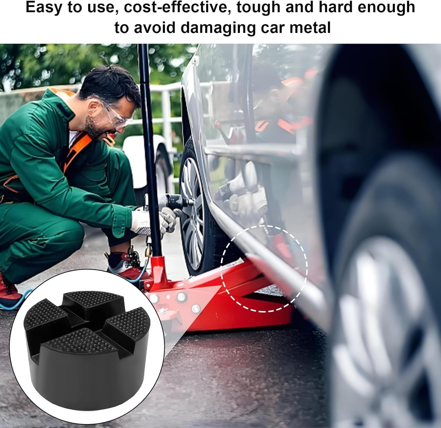 Floor Jack Rubber Pad DIY Car Universal Cross Groove Jack Pad Adapter Pinch Weld Side Frame Rail Protector Puck Pad Pinch Weld Stand Adapter Side Lifting Disk Jacking Tool Floor Support image number 2