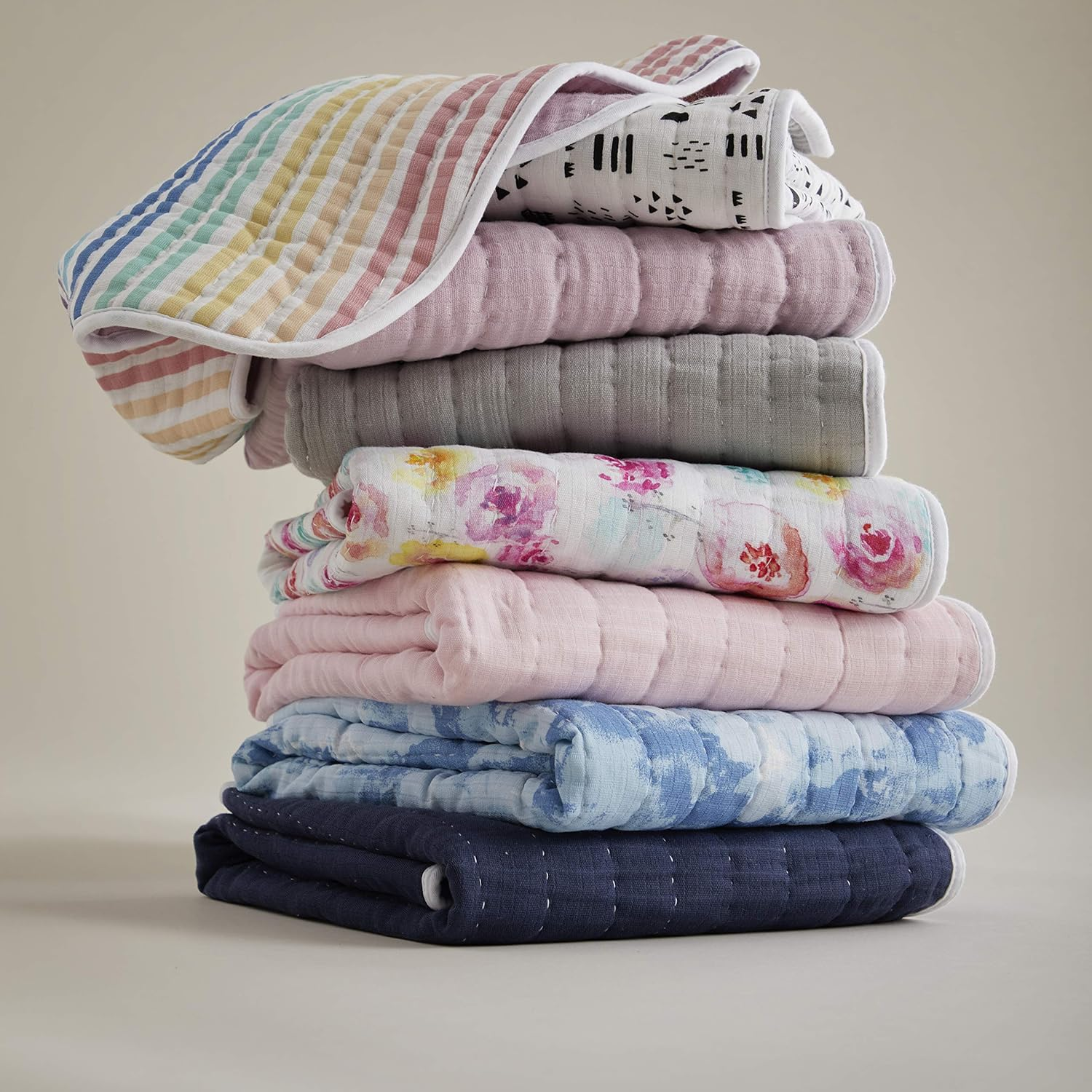 Honestbaby Quilted Baby Blankets Reversible Organic Cotton for Infant Boys, Girls, Unisex, Pattern Play/Sketchy Stripe, One Size - 1-Pack Pattern Play/Gray Hand Quilted Blanket image number 5