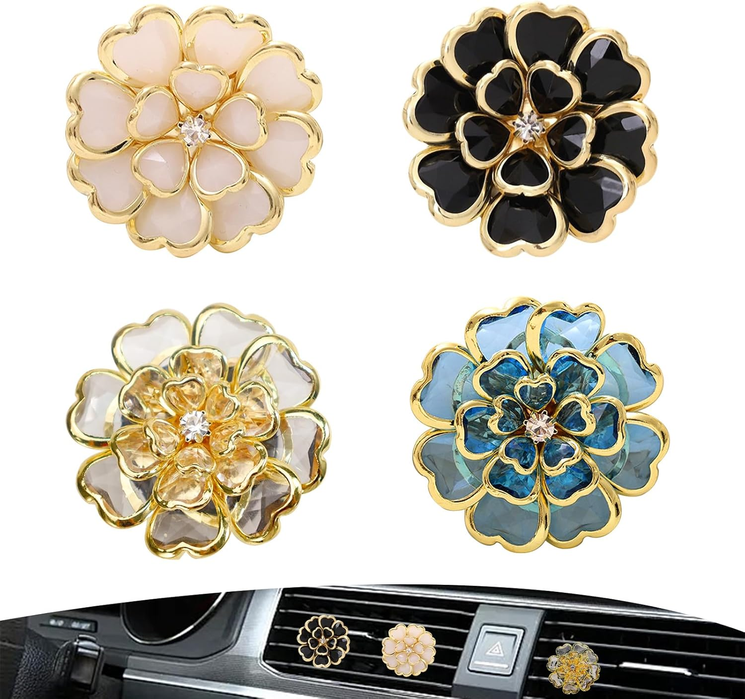 4 Pack Cute Car Air Freshener Vent Clip, Flower Air Conditioner Outlet Diffuser Clip Charm, Women Car Interior Accessories Decoration, 4 Colors image number 2