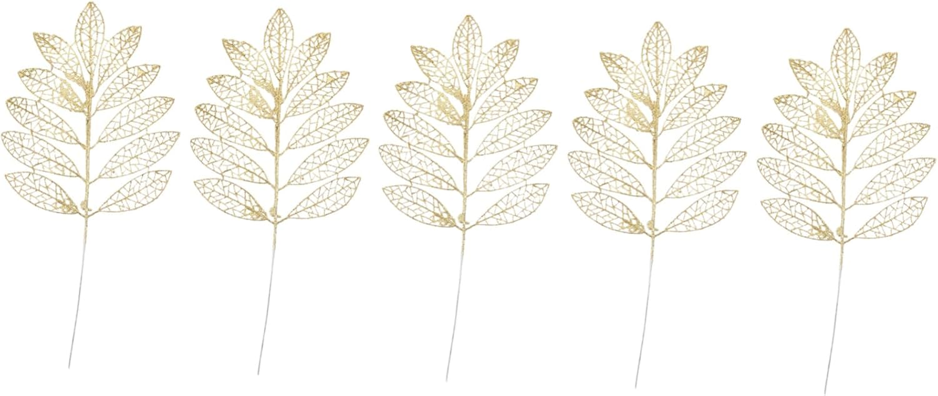 5Pcs Christmas Decor Artificial Plant Leaves Simulation Rose Leaf Decor Glitter for Xmas Tree image number 2