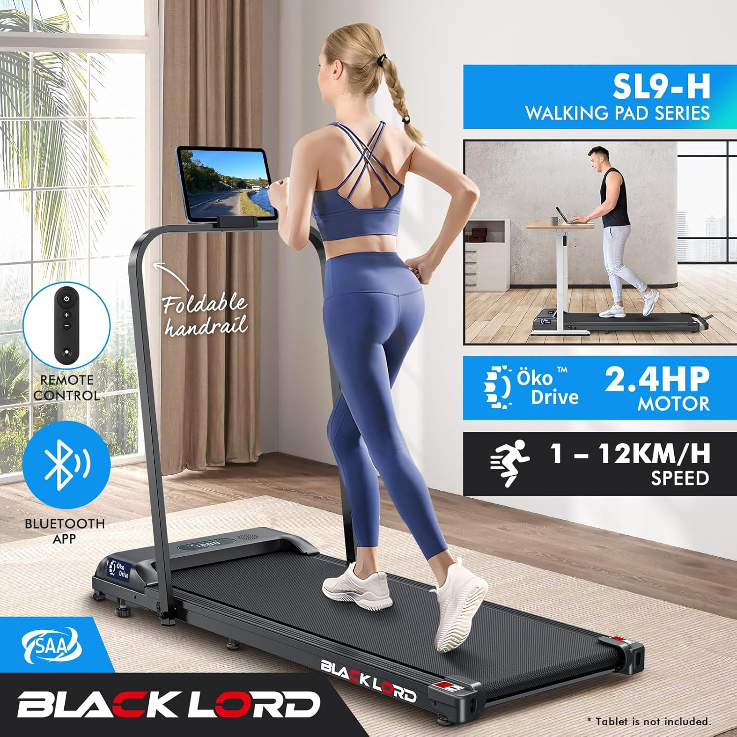 BLACK LORD Treadmill Electric Foldable Walking Pad SL9-H Home Office Gym Exercise 2.4HP Fitness Equipment under Desk, Bluetooth APP & Wireless Control, Cardio Aerobic Trainer for Jogging Running image number 5