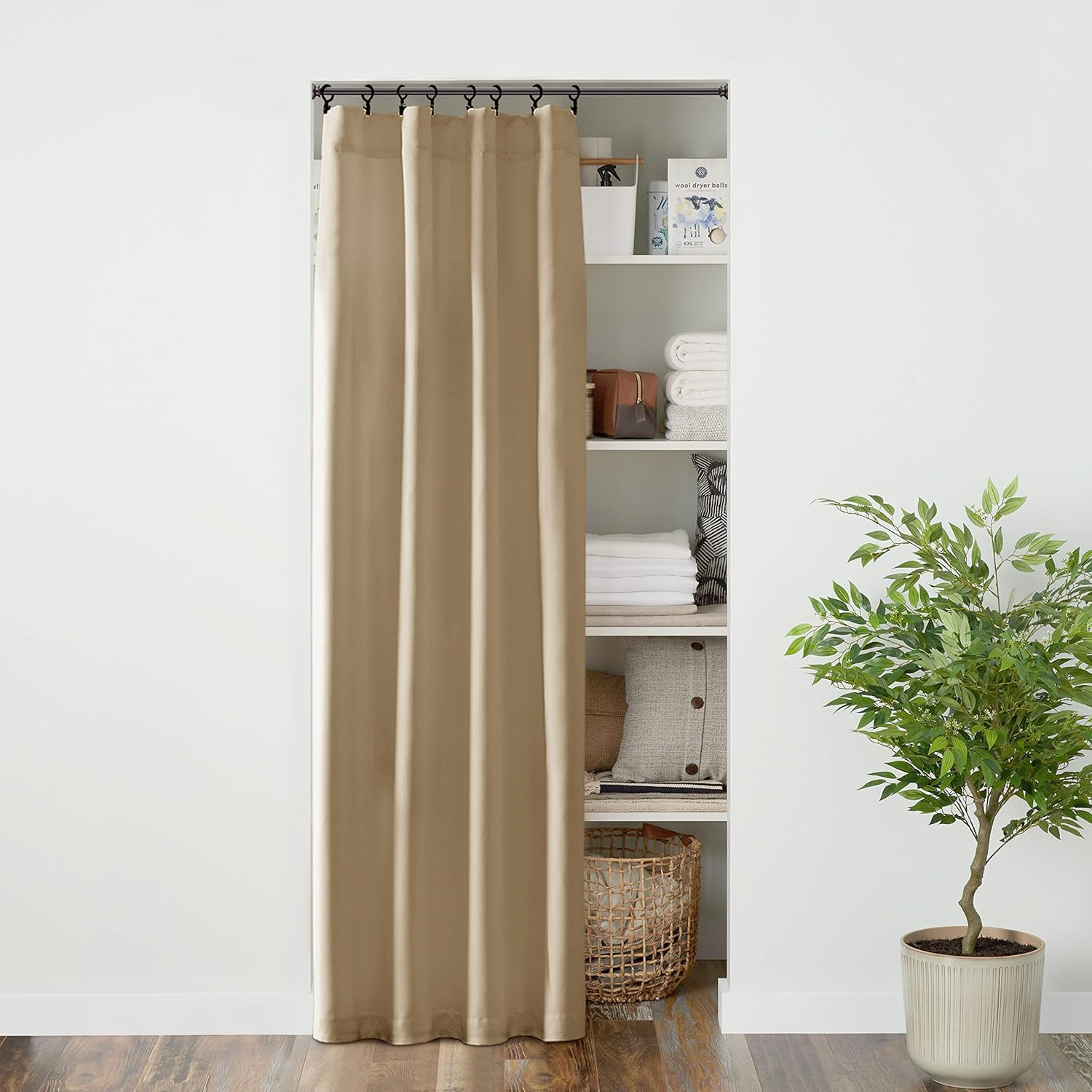PANELSBURG Closet Doors with No Door,Temporary Curtain for RV Room Seperator Fake Interior Accordion Door,Fit 24-36 Inch Doorway,Oak Wooden Tan Beige