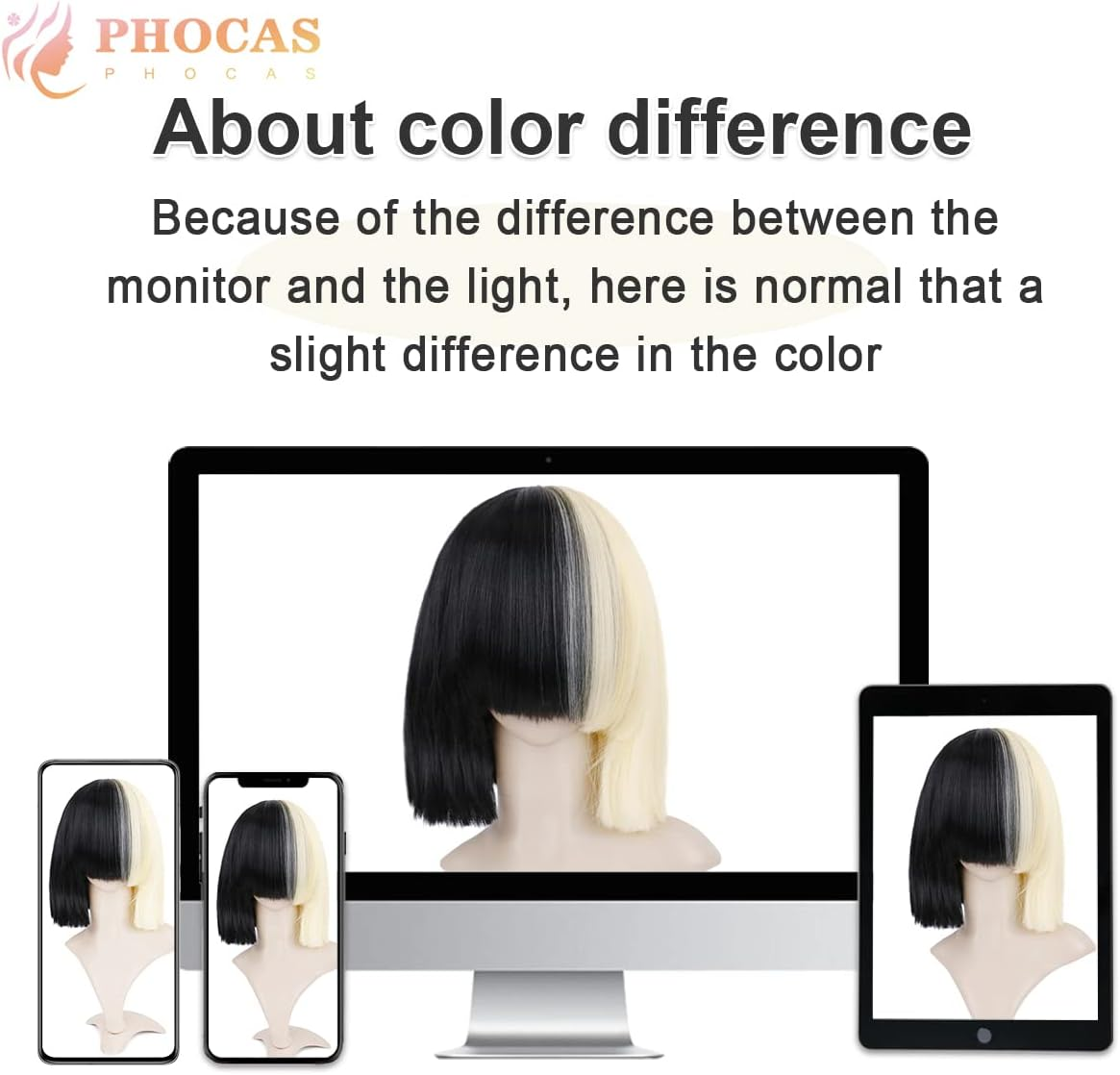 Phocas Hair Half Blonde and Black 2 Tone Hair Short Straight Cosplay Wig for Women image number 2