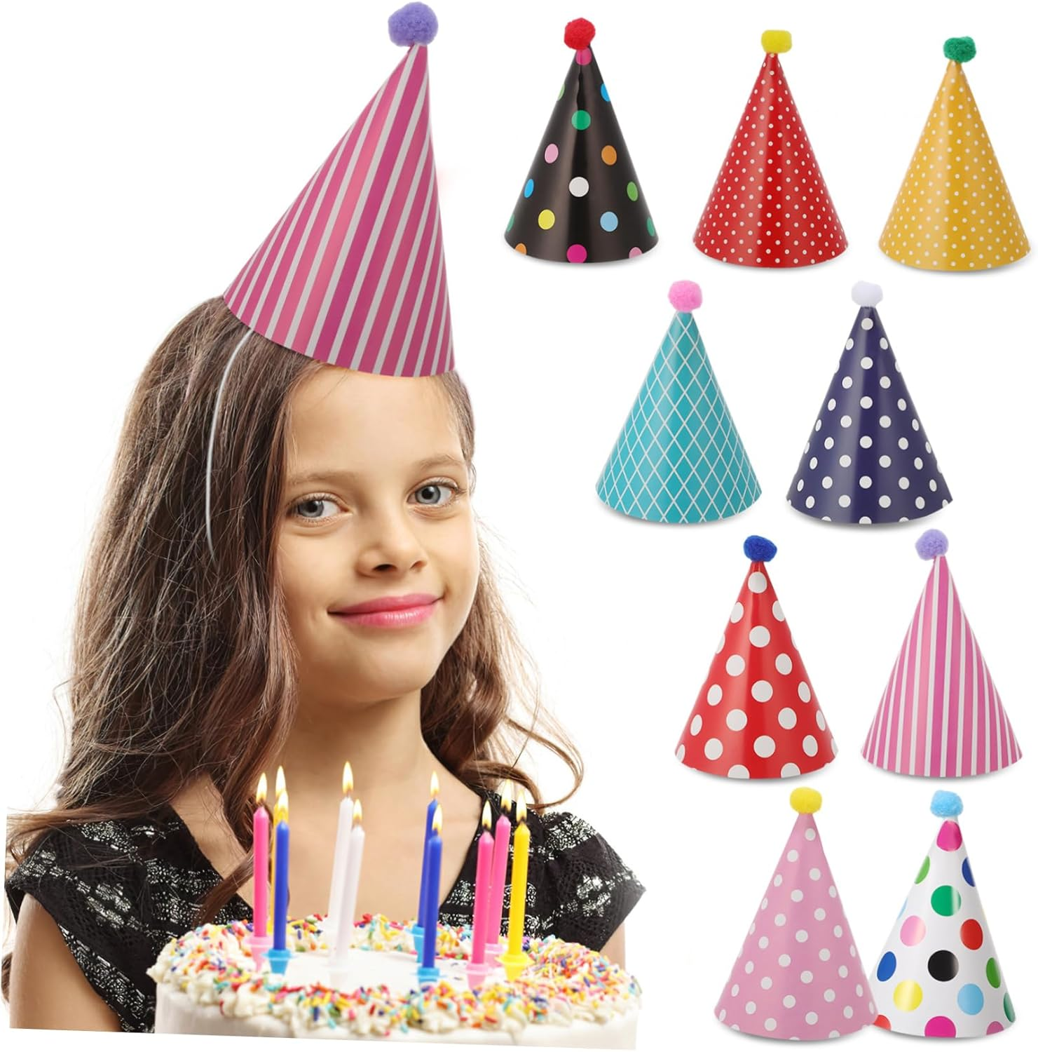 1Set Colorful Party Hats with Paper Crowns and Blowouts Cone Birthday Hats and Party Blowers for Adults Fiesta and Carnival Decorations for Birthday Parties image number 3