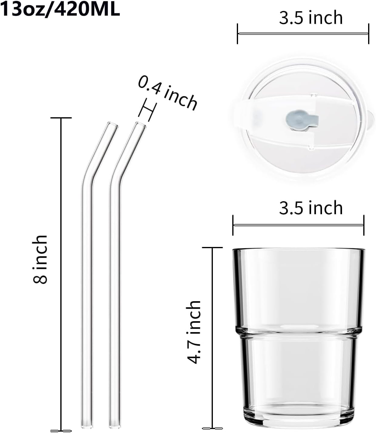 13Oz Glass Tumbler with Straw and Lid Sealed, Carry on Reusable Iced Coffee Cups,Thick Wall Glass Coffee Drinking Glassware Cups image number 5