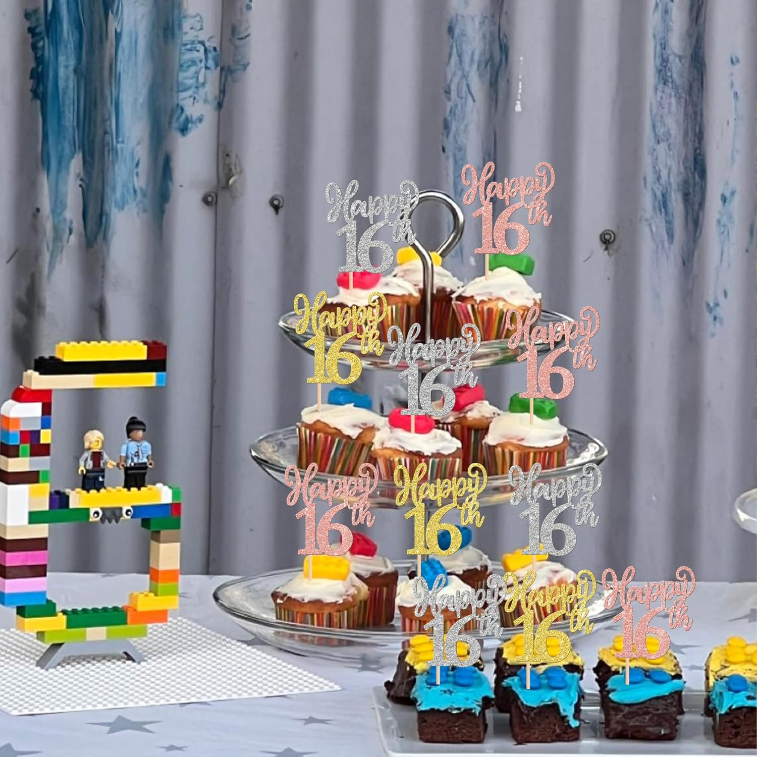 24 Pack Happy 16Th Cupcake Toppers Glitter Sixteen Cheers to 16 Years Number 16 Birthday Cupcake Picks for Happy 16Th Birthday Anniversary Party Cake Decorations Colorful