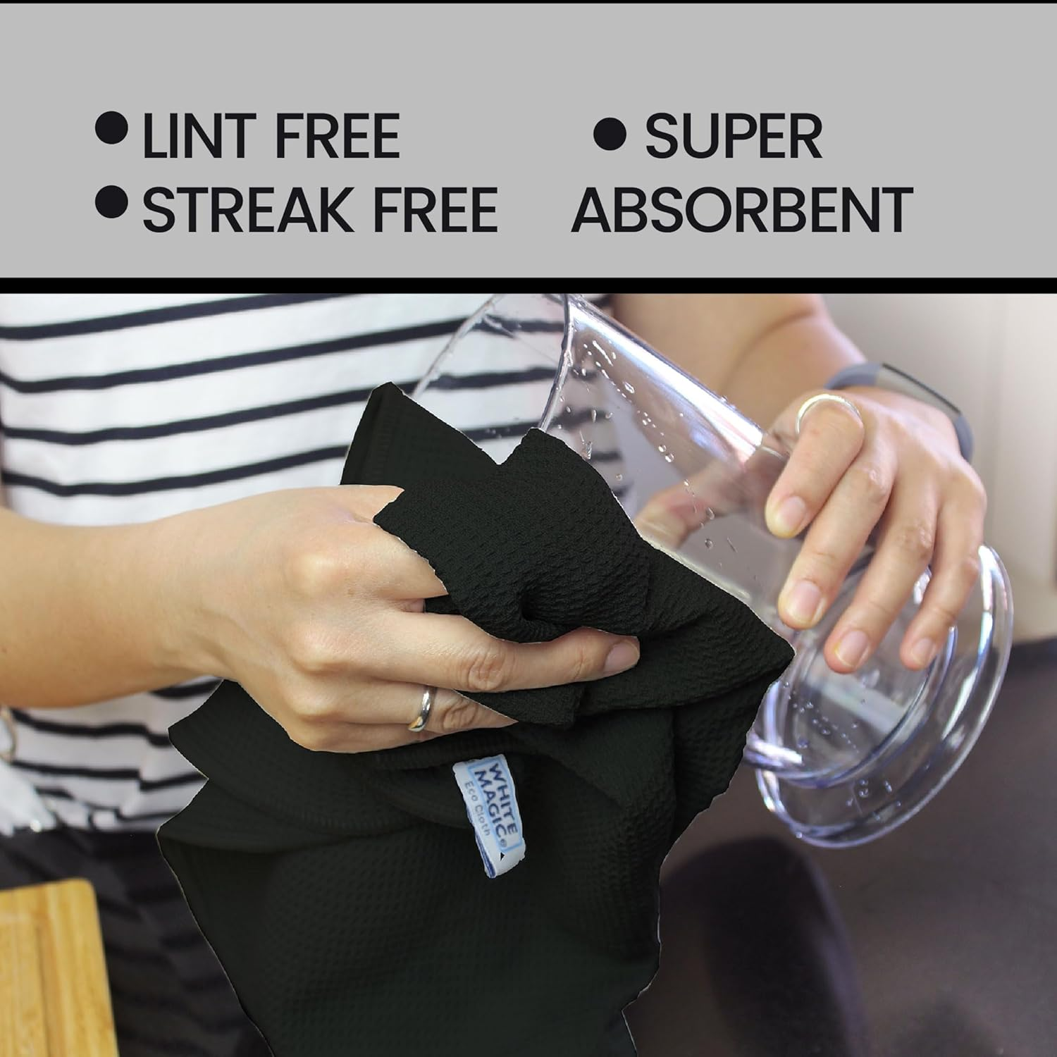 White Magic Tea Towel Single Pack, Midnight &ndash; Recycled Plastic Ultra Absorbent Microfibre, 70X50Cm, Lint-Free, Quick-Drying, Durable & Stylish Kitchen Towel, Multi-Purpose Use, Easy Care image number 4