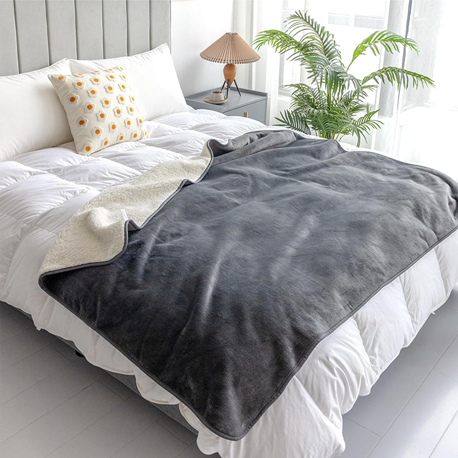 Waterproof Dog Blanket - 3-Layer Flannel Dog Throw Reversible Washable Pet Blankets Warm Sleep Bed Cover for Cat Dog Protector Cover for Bed Couch Sofa Pet Nest (Grey, 150 * 127 Cm)