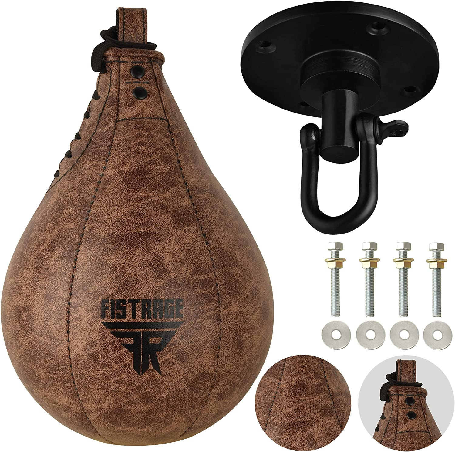 Speed Ball Boxing Bag Leather MMA Muay Thai Training Punching Dodge Striking Kit with Free Hanging Swivel Workout Speedball Kicking Platform Equipment