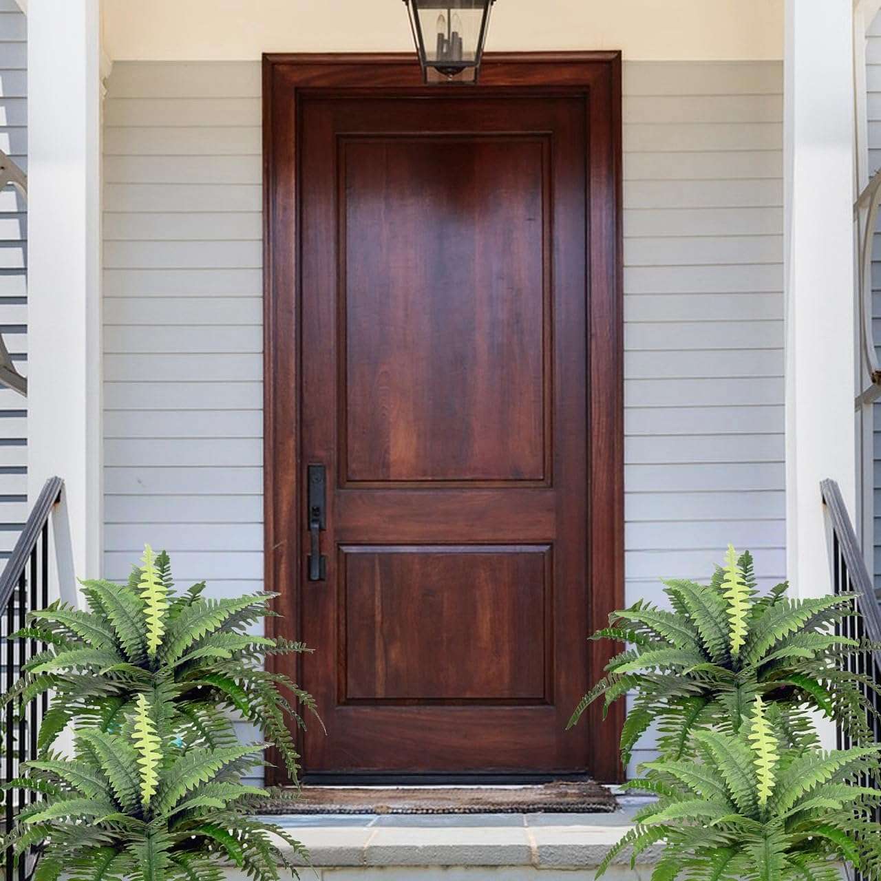 Artificial Ferns for Outdoors 3 Bundles, Large Fake Plants Greenery Artificial Boston Fern UV Resistant Faux Plant Shrubs for Indoor Home Potted Garden Porch Farmhouse Decor - Green-3Pcs image number 6