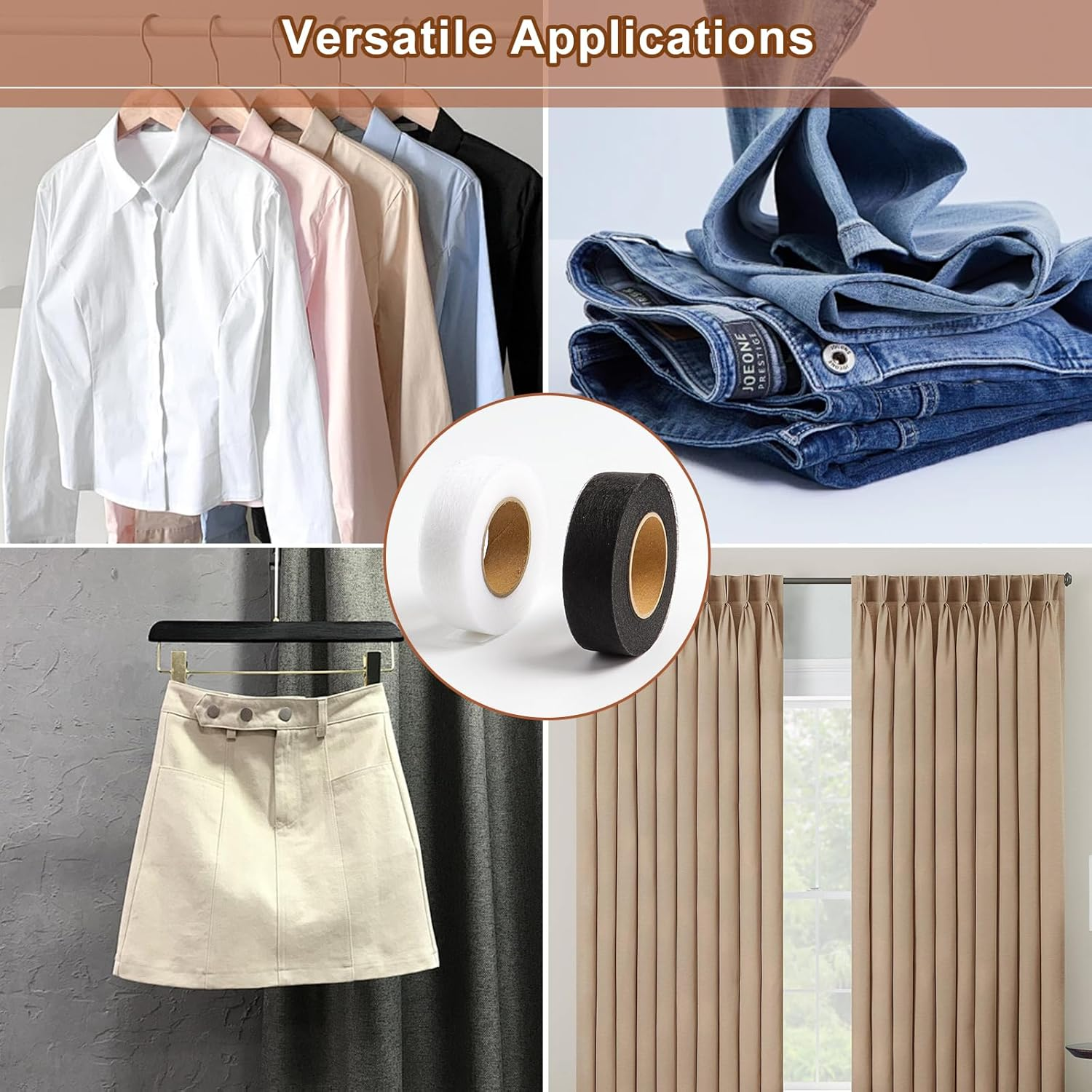 2 Rolls Iron Hemming Tape, Hemming Web, Iron on Tape for Skirts, Pillows, Jeans and Curtains,2Cm Wide * 24 Metres Long with Tape Measure(White) image number 6