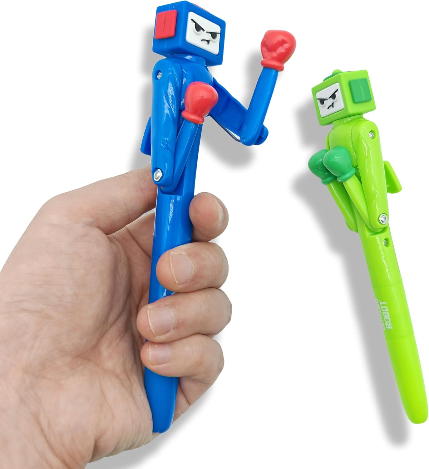 Boxing Pen Robot - （2PCS） with Punching Arm and Crisp Button Sound - Funny and Cool Novelty Pen - Boxing Gifts - Blue/Green Colors - 1.0Mm Smooth Writing image number 3