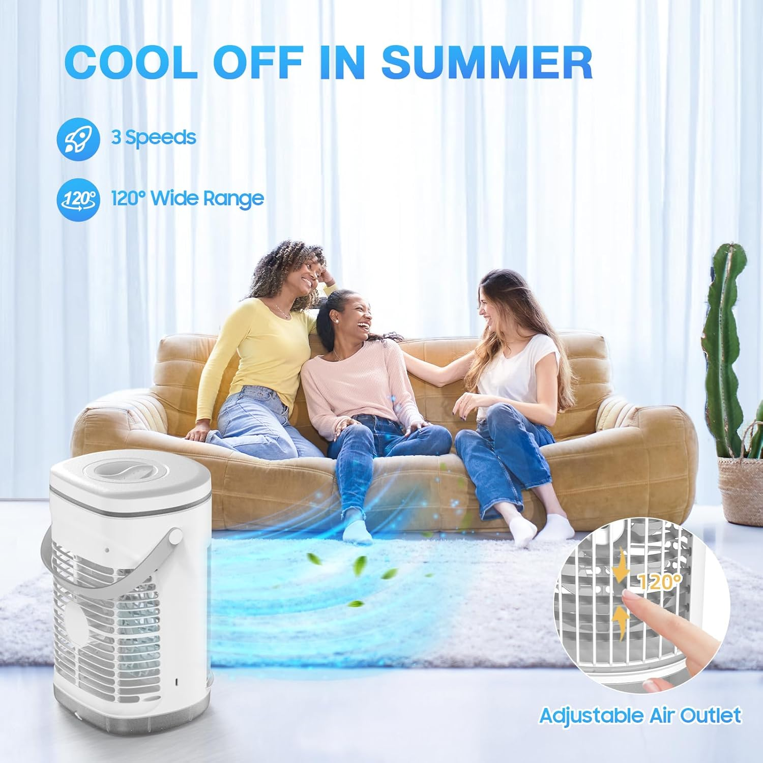 Portable Air Conditioner Fan,Rechargeable 4-IN-1 Personal Mini Cooler Humidifier,3-Speed Evaporative Air Cooler with 7 Color Lights,1400Ml Cordless AC Desktop Spray Fan,Remote Control Cooling Fan image number 3