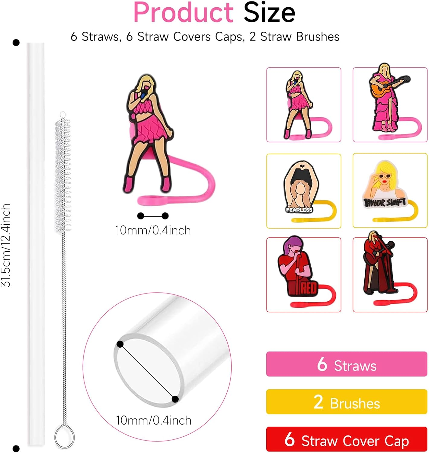 6Pcs Taylor Silicone Straw Covers Caps Compatible with Stanley Cups 30 Oz / 40 Oz Straw Toppers 10Mm Silicone Cute Straw Stopper Stanley Cup Accessories image number 4