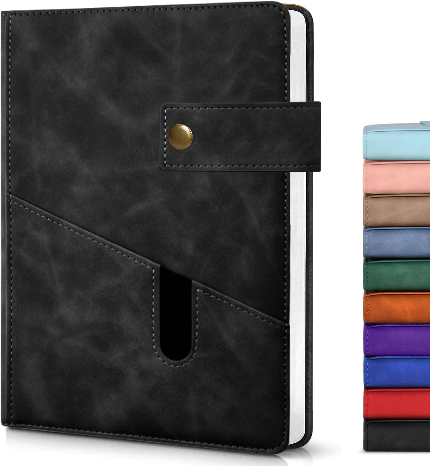 Blue A5 Lined Leather Journal Notebook, 5.9 X 8.4" Personalized Hardcover Journal, 200 Pages of 100 GSM Thick Ruled Paper, Daily Diary for Men and Women, Perfect for School, Travel, Business, Work, and Home Writing Blacka (Black) image number 6