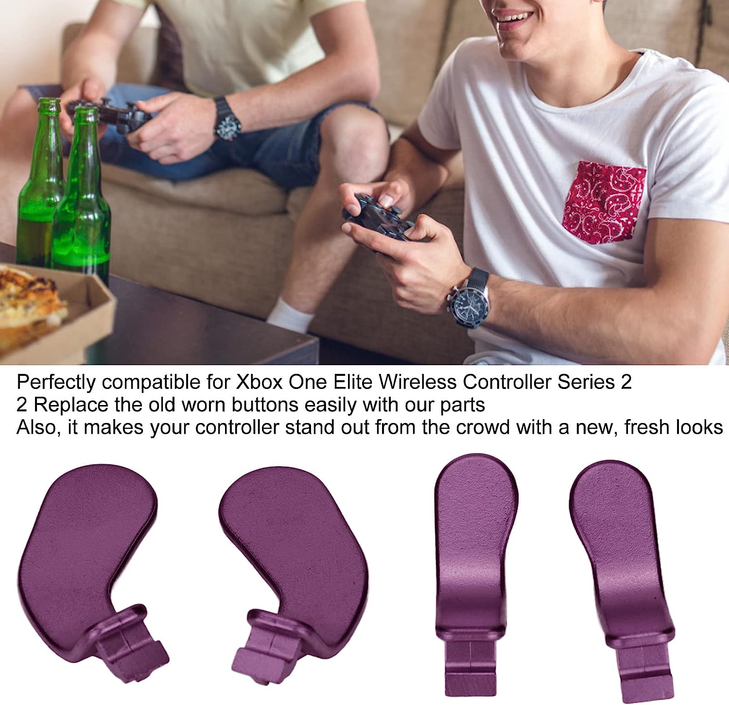 4PCS Controller Paddles, Metal Stainless Steel Replacement Parts Game Controller Interchangeable Paddles for Xboxone Elite Controller Series 2 Model 1797, Black, Gold, Purple (Purple) image number 4