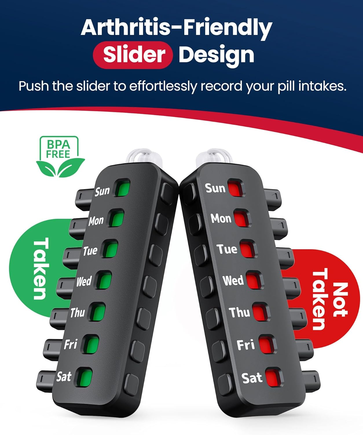 Reusable Pill Reminder for Different Bottles, Arthritis-Friendly Pill Tracker for Easy Use, No Refill Needed, Anti-Slide Medication Tracker, Compact Medication Reminder, Black, 2 Packs image number 2