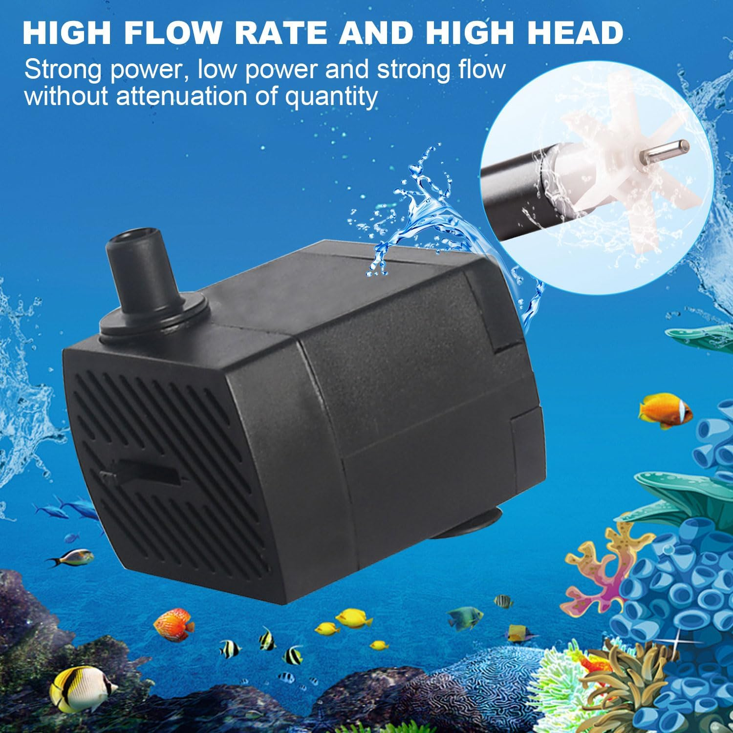 Mini Submersible Pump, 350L/H Aquarium Submersible Water Pump, 5W Ultra Quiet Adjustable Pump for Gardening, Wigwams, Fish Tanks, Gardens, Fountains, with Two Diameter Nozzles image number 1