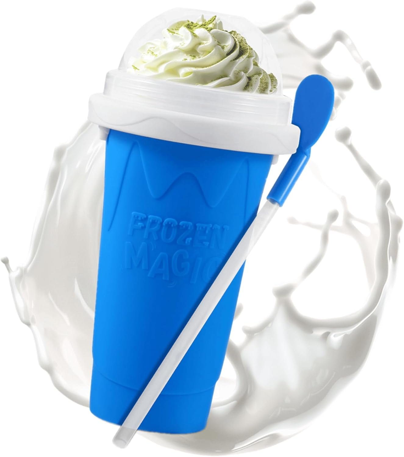 Slushie Cup, 2 Pack Slushy Maker Cup with Lid & Straw for Friends and Family, Portable Smoothie Squeeze Cup for Milk, Juices, and Ice Cream Make