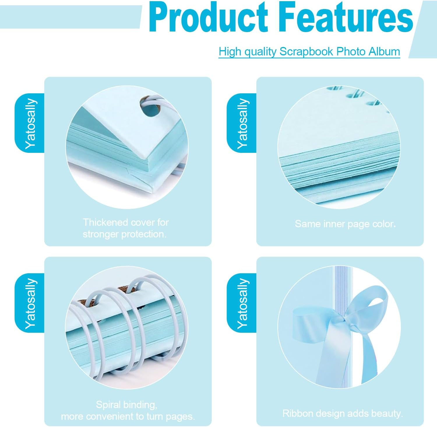 Scrapbook Photo Album, 8-Inch Personalized Photo Book, DIY Memory Album with 3 Album Stickers, Square Hardcover Scrapbook for Wedding, Babies and Anniversaries, 30 Sheets image number 2