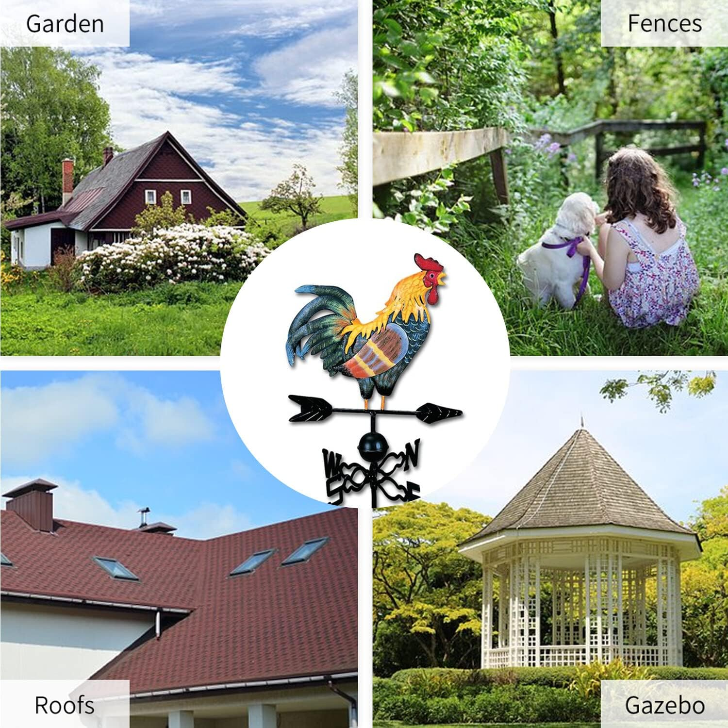 Metal Weathervane Rooster Shape Weather Vane Garden Fences Stake Yard Roofs Weathervane Decor Colorful Ornament image number 2