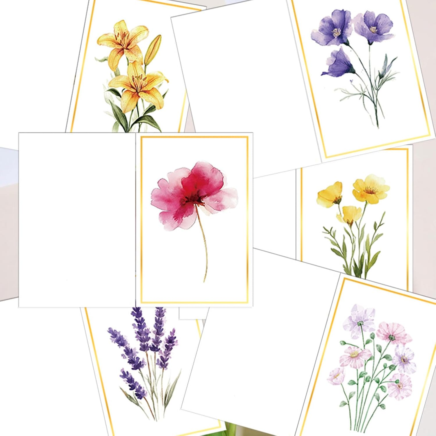 Blank Cards, 72 Pack Blank Greeting Cards & Envelops & Stickers Set, Elegant Floral Design Gold Foil Blank Note Cards, Perfect Stationary Note Cards Set for All Occasions(24Cards+24Envelops+24Stickers)