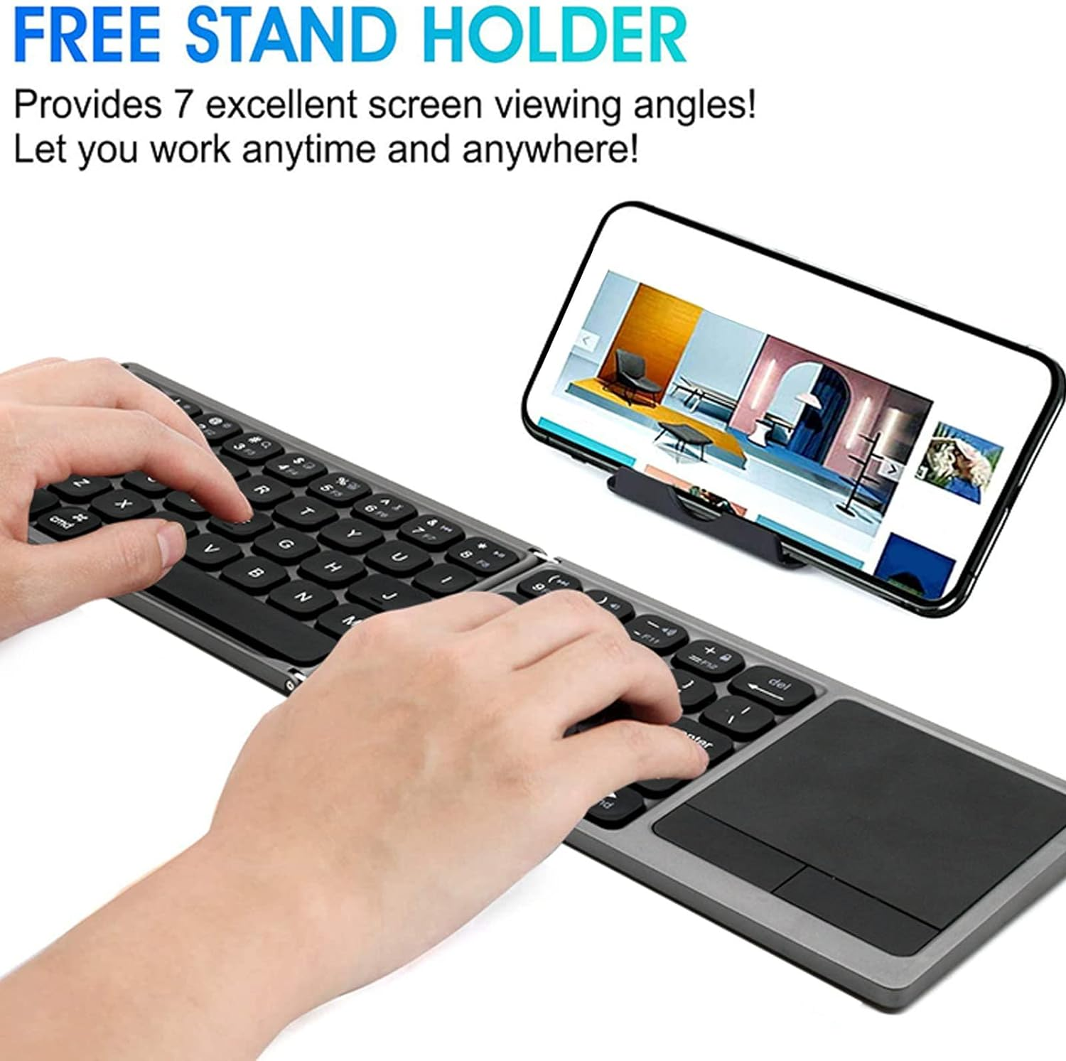 Dpofirs Foldable Keyboard with Touchpad, 78 Keys Bluetooth 3.0, 7 Screen Views, Compatible with Ios, Android, image number 1