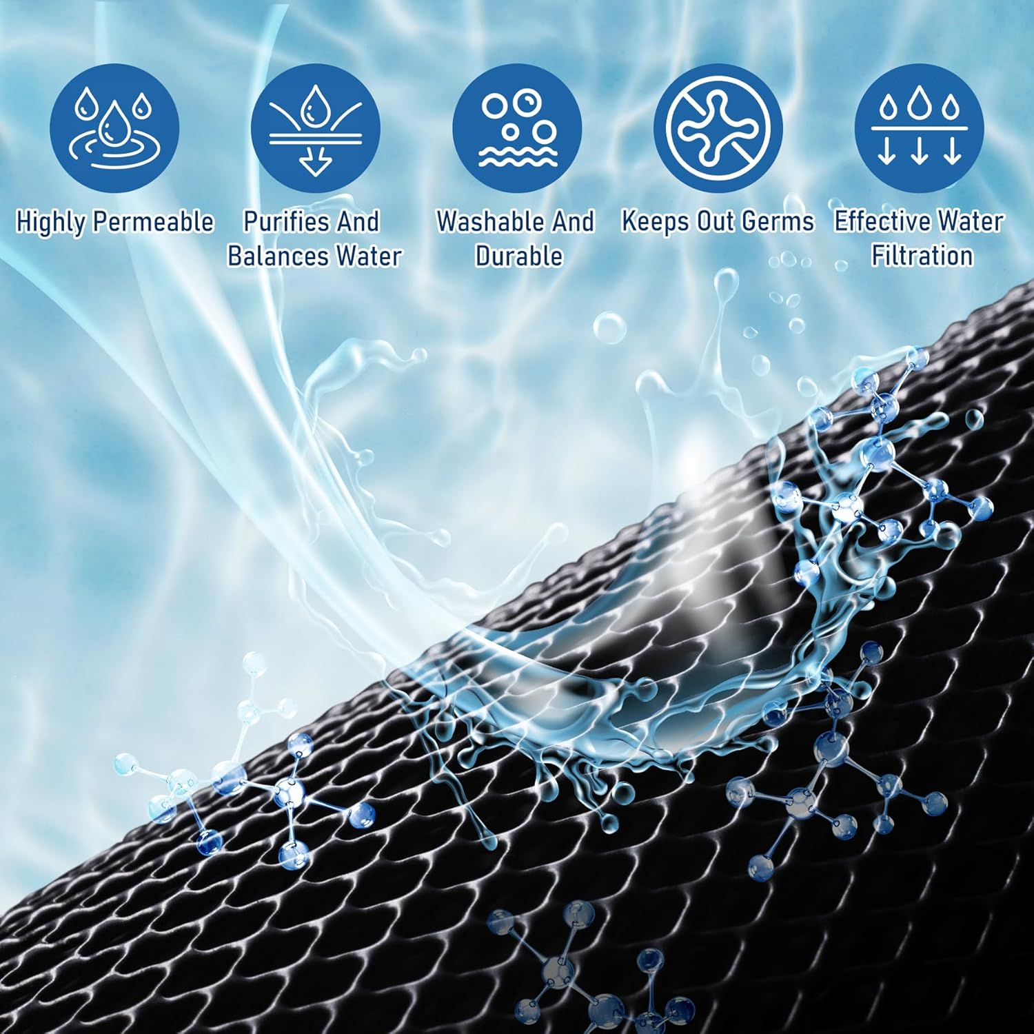 EKIND 1 Piece Aquarium Filter Foam Pad, Cut-To-Size Black Bio Sponge Filter Media Pad for Fish Tank, Durable, High-Efficiency Water Purification（Large Pores, 7.87" X 7.87" X 0.78"）