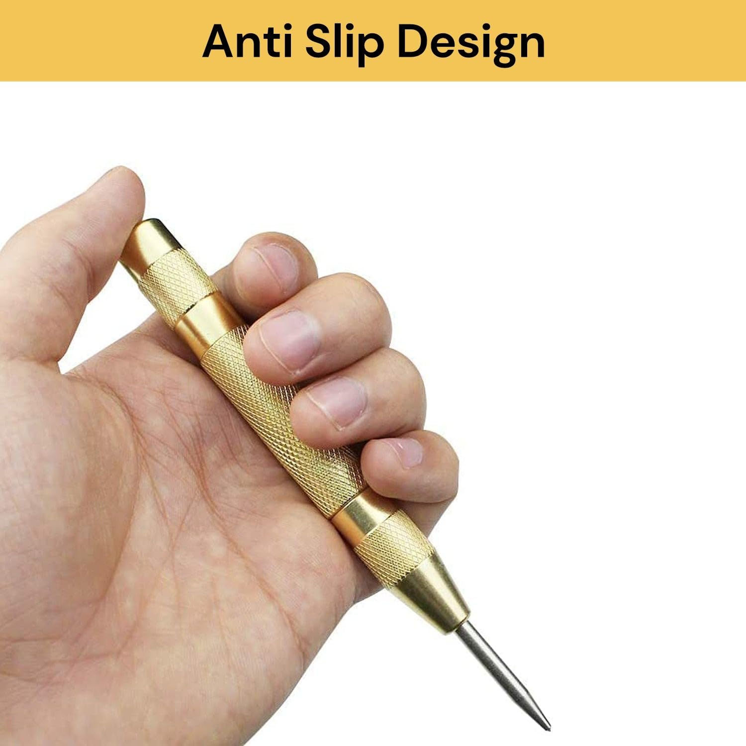 EZONEDEAL Automatic Center Punch - 5 Inch Brass Spring Loaded Center Hole Punch with Adjustable Tension, Hand Tool for Metal or Wood (2 Pack) image number 4