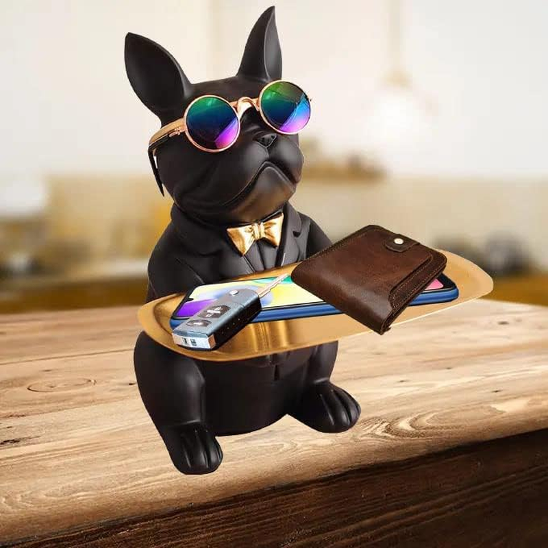 POKSAUAE Resin Bulldog Desk Storage Statue Good Storage Box for Keys, Household Items, Etc Black image number 3