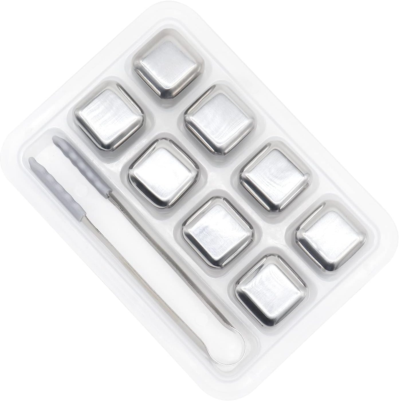 Valuehall Whiskey Stones 8PCS Stainless Steel Ice Cubes Reusable Metal Ice Cube Whiskey Rocks Chilling Stones with Free Tongs and Ice Freezer Storage Tray for Whiskey Wine Beer V4C07 image number 5