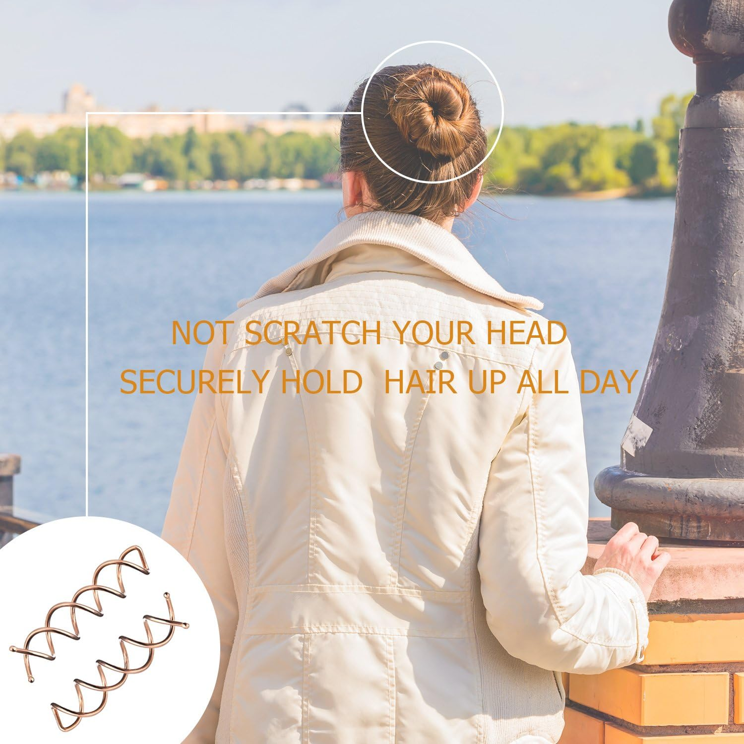 Spiral Hair Pin Spin Pin Spiral Hair Clip Spin Clip Bun Stick Pick for DIY Style 20 Pack (Rose Gold) - Black image number 6